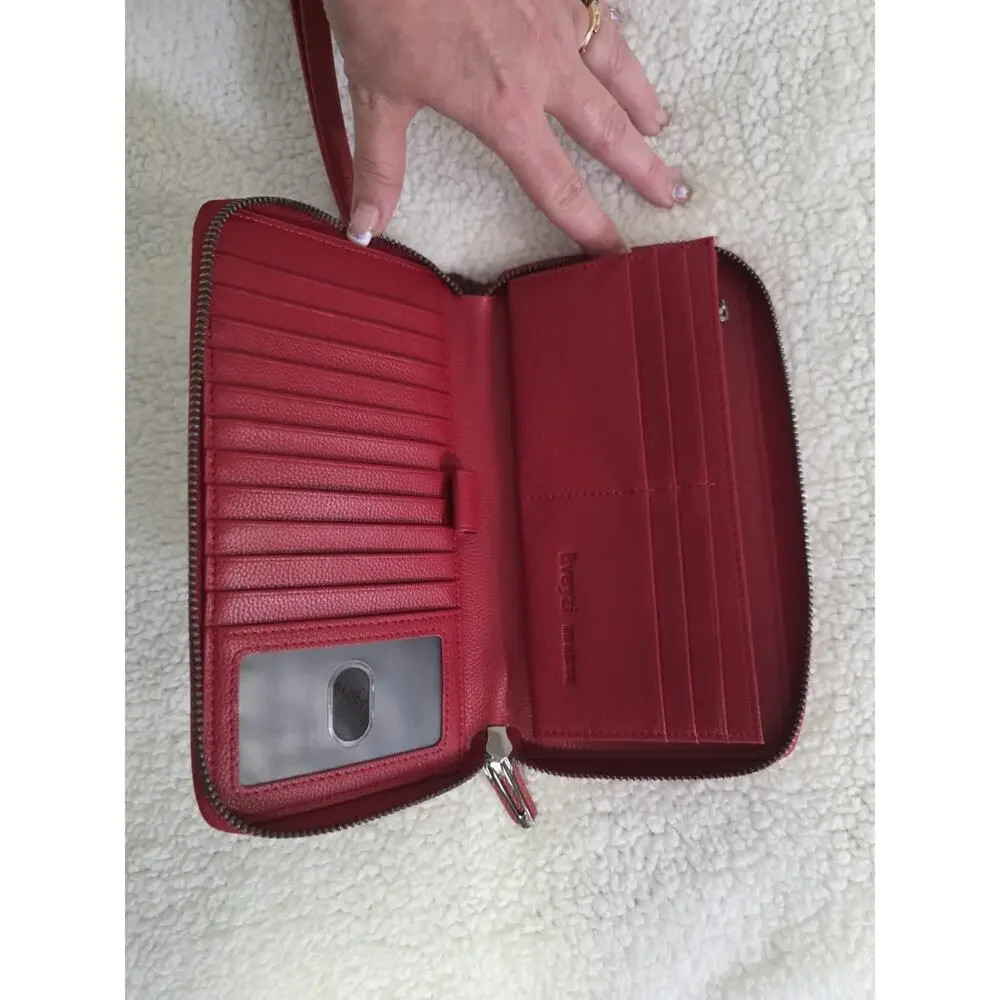 Bveyzi RFID Blocking Wallet Wristlet Leather Zip Around Phone Holder Clutch Red